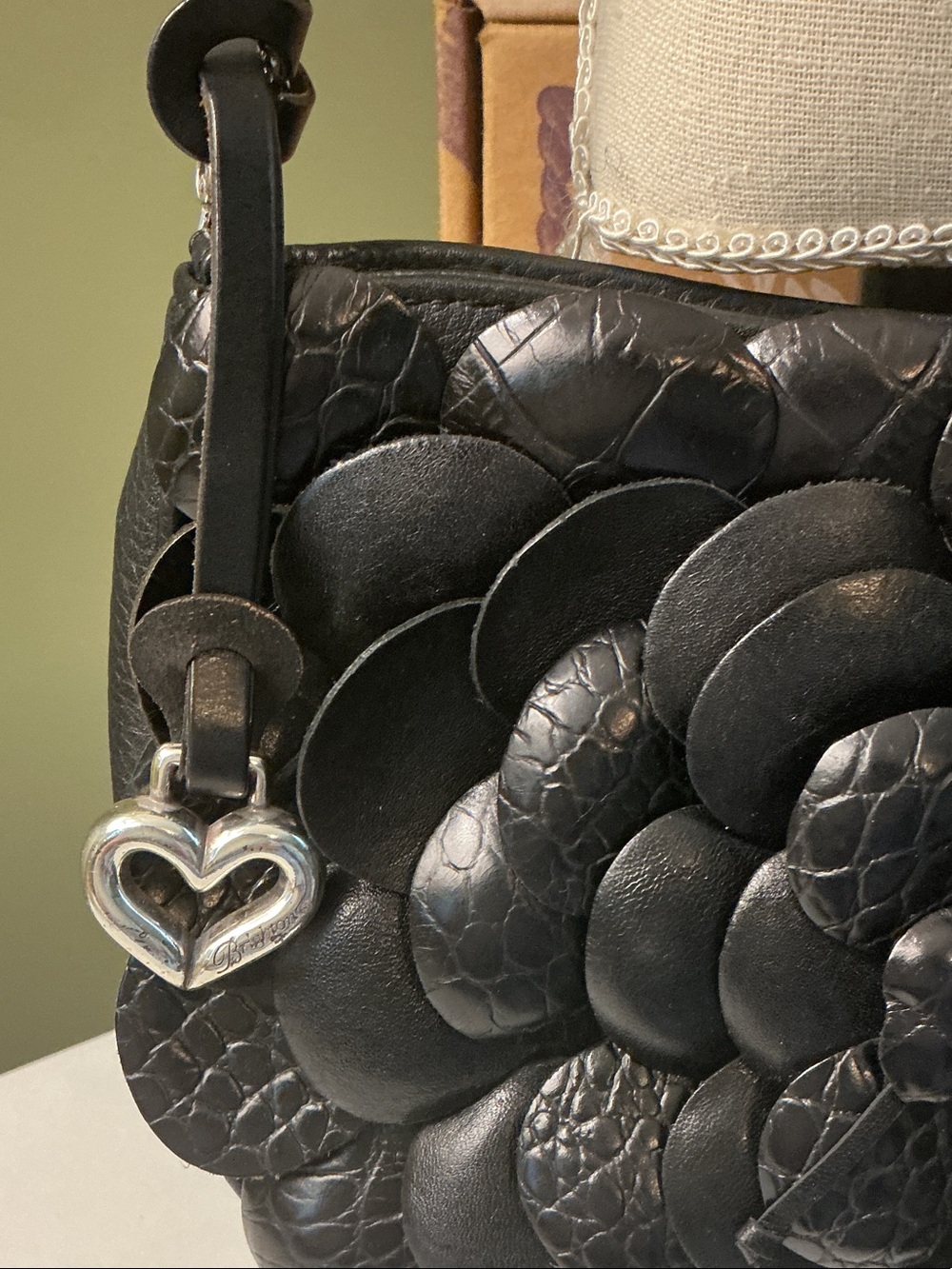 Brighton Rosalie Collection Black Floral Appliqué Chain-Shoulder Bag with Box - Picture 2 of 12